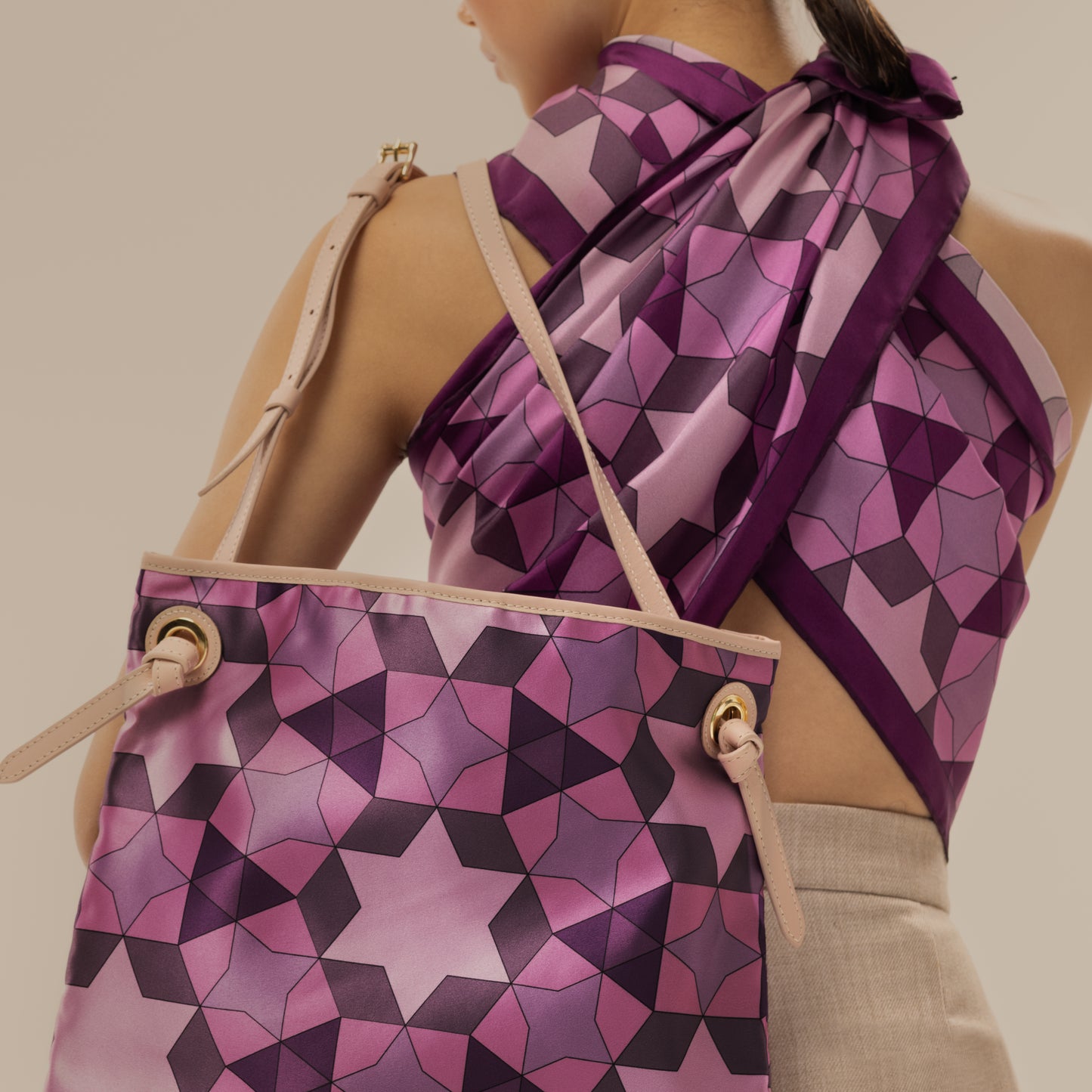 Pink Geo-Star Silk Scarf / 90cm.