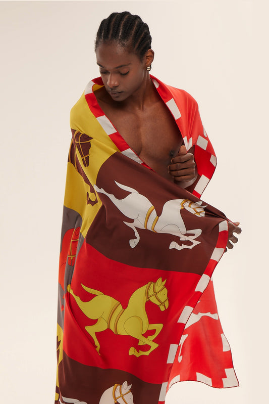 Horses Silk Scarf 140cm.