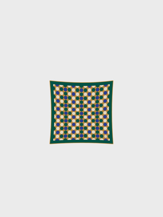Green Blue Geo-Star Silk Scarf / 45cm.